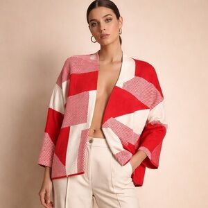Red and White Geometric Women's Cardigan